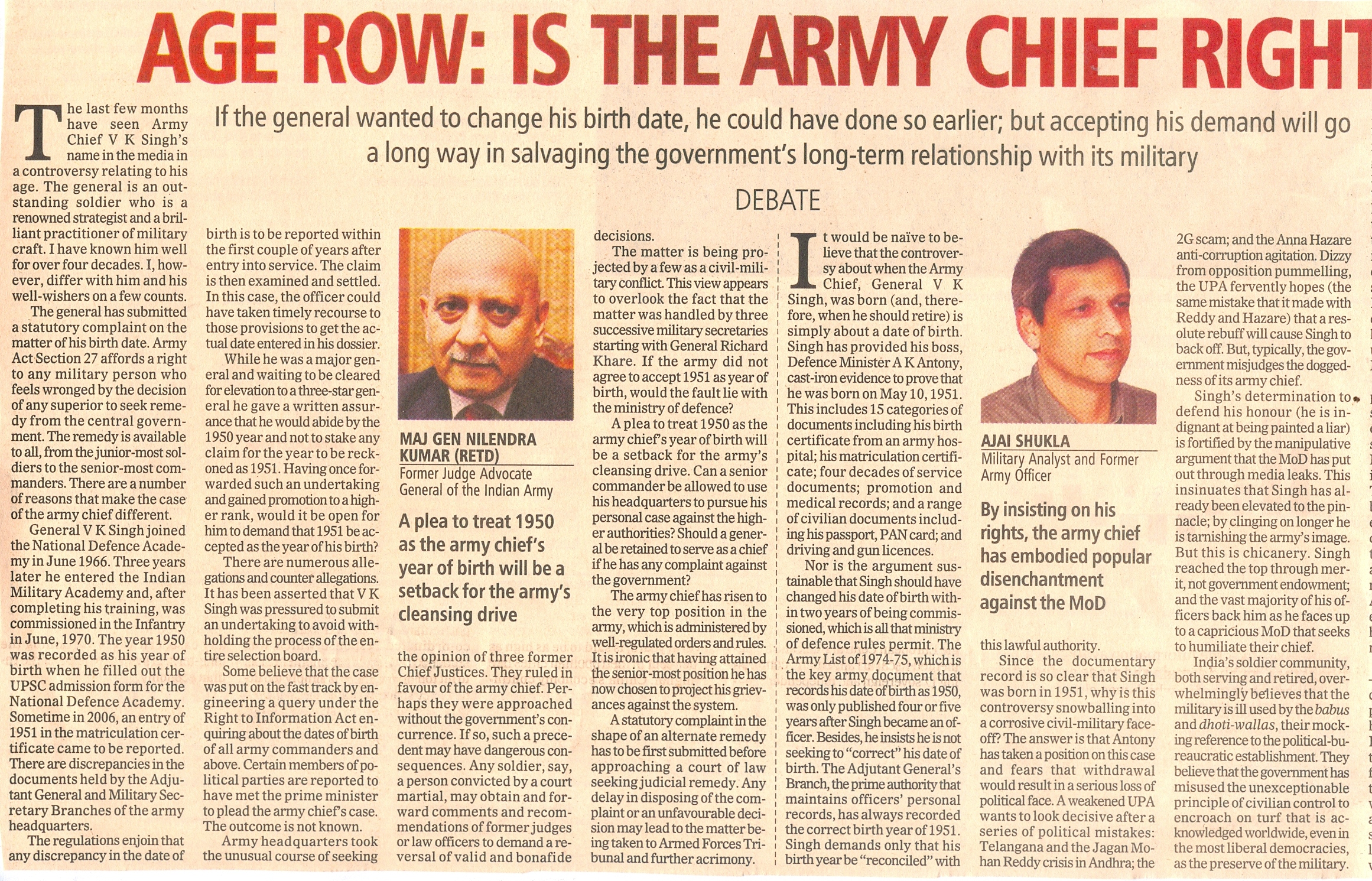 Age Row: Is the Army Chief right - Article by Maj. Gen Nilendra Kumar, Director, Amity Law School