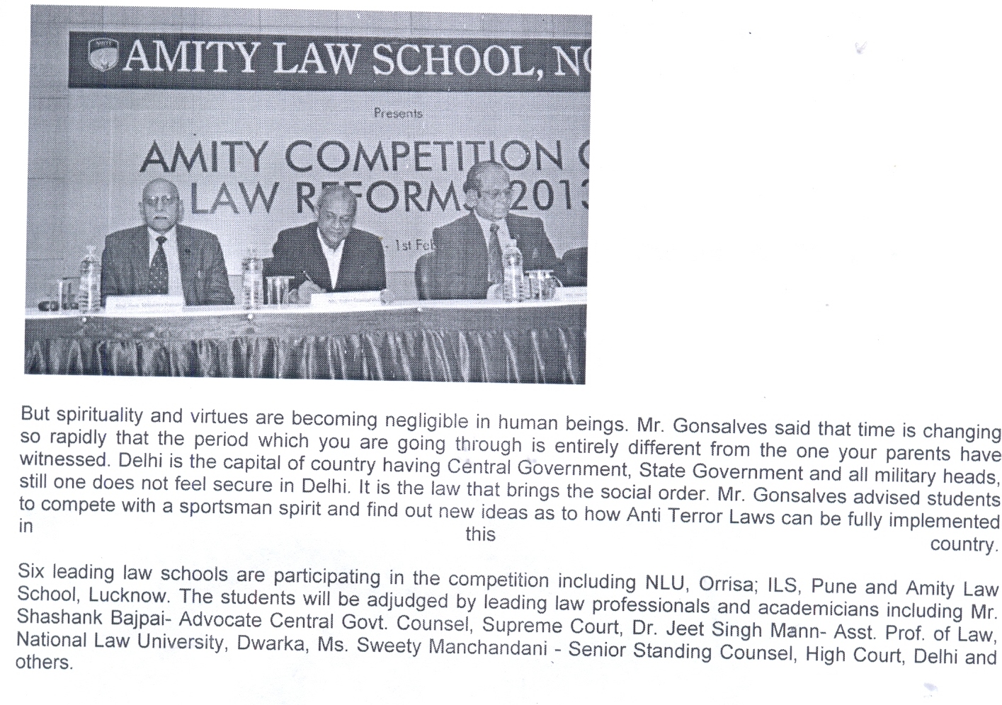 Amity Competition on Law Reforms on the theme Anti Terror Laws begins at Amity University