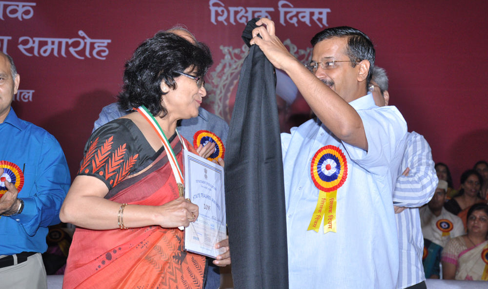 Ameeta Mohan with Arvind Kejriwal and Manish Sisodia
