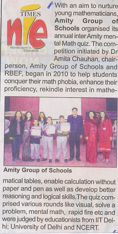 Inter Amity Mental Maths Quiz Organised By Amity Schools Details