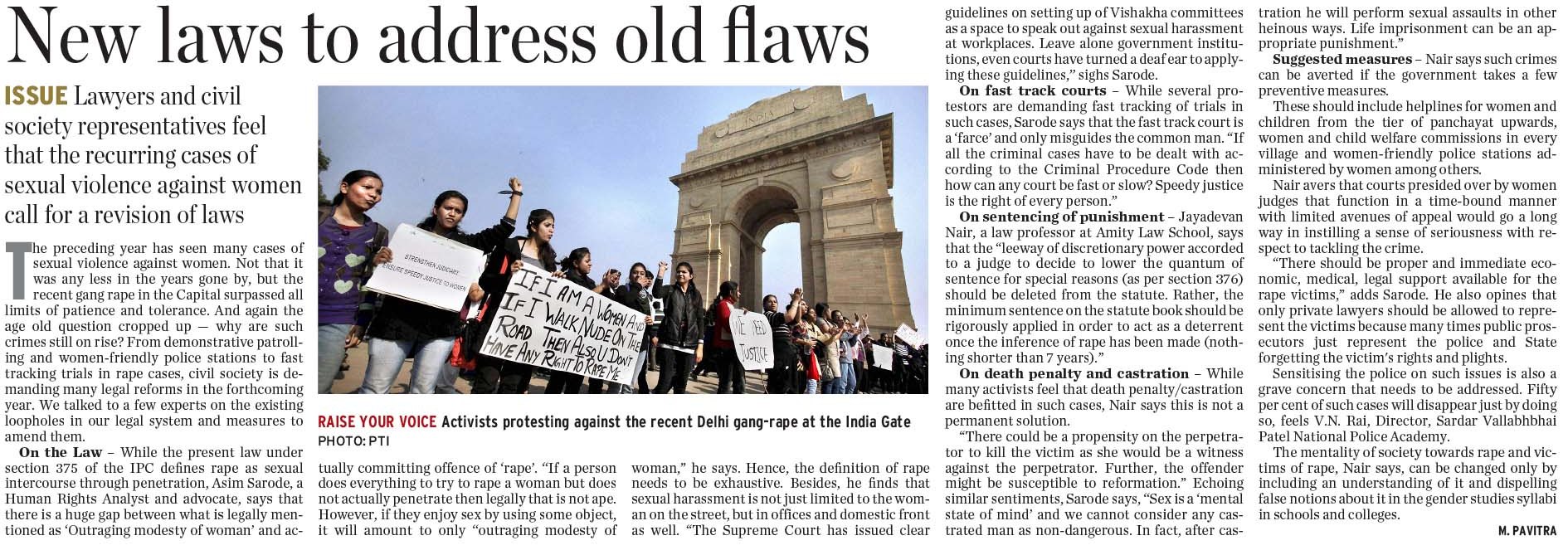 New Laws to address old flaws - quote of Dr. Jayadevan Nair, Professor, Amity Law School