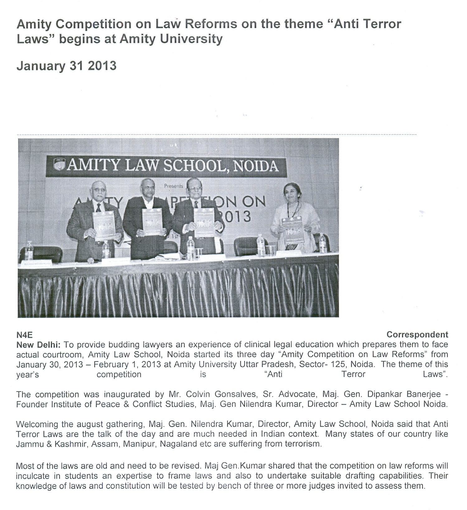 Amity Competition on Law Reforms on the theme “Anti Terror Laws” begins at Amity University