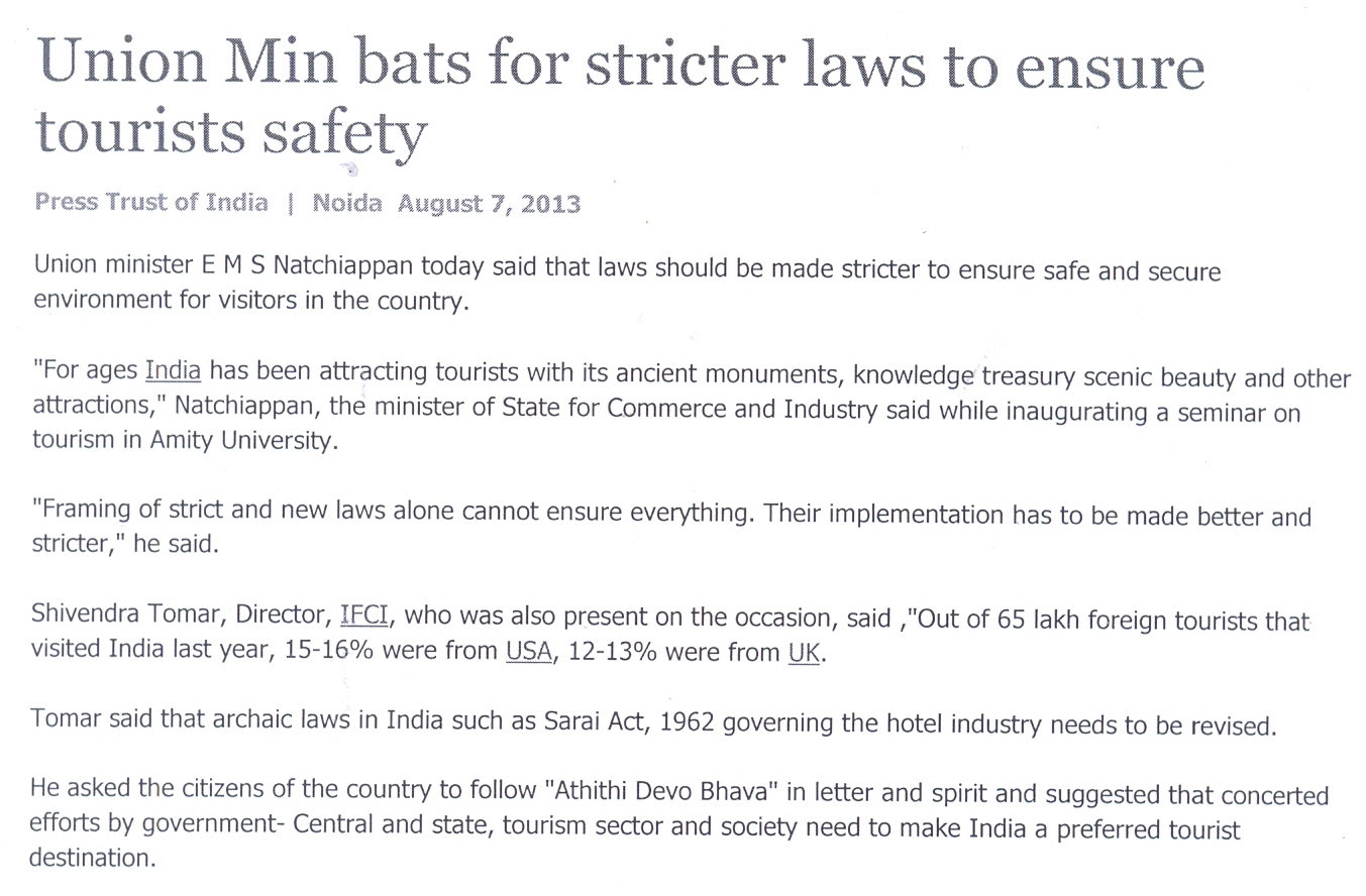 Union Minister Natchiappan bats for stricter laws to ensure tourists safety during seminar at Amity