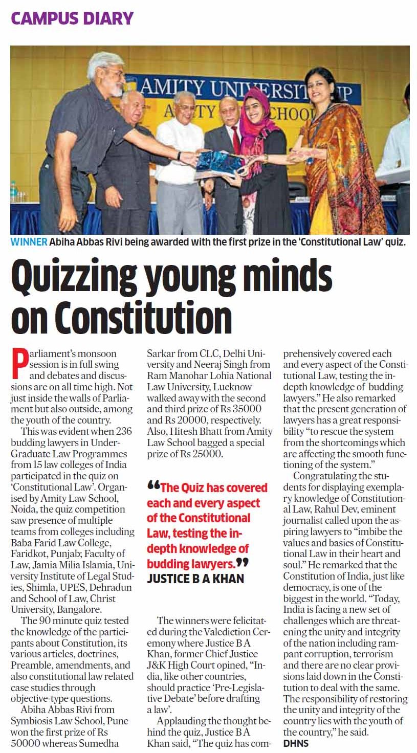 Quizzing young minds on Constitution -Amity Law School, Noida organised QUIZ on Constitutional Law