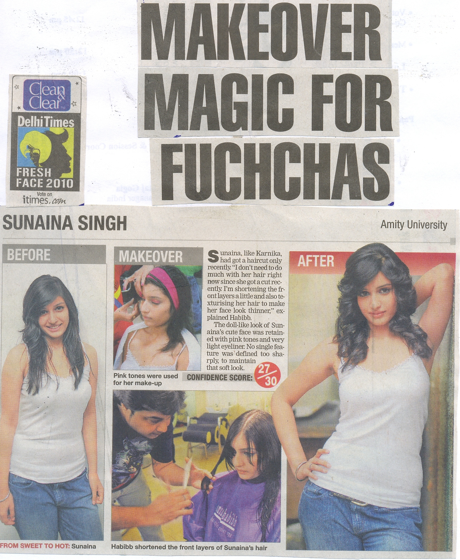 Makeover Magic for Fuchchas- Delhi Times Fresh Face 2010- Amity University student