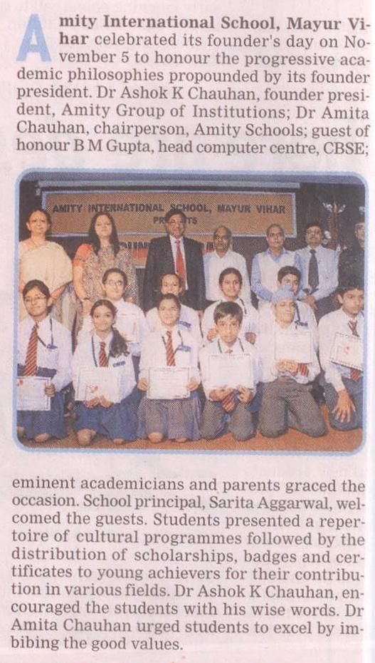 Amity International School Mayur Vihar celebrated Founders Day