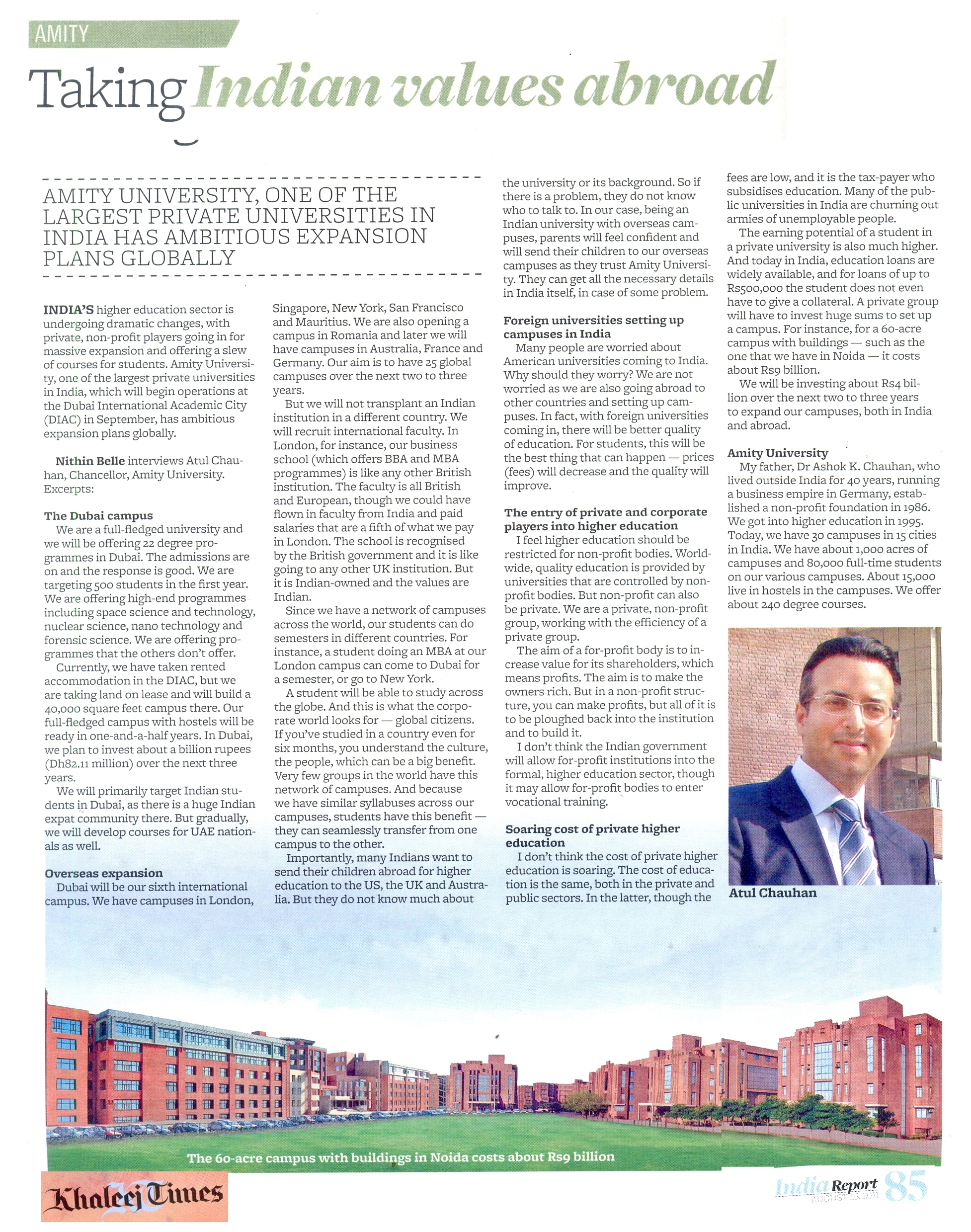 Amity University - Taking Indian Values Abroad - Interview of Mr. Atul Chauhan, Chancellor, AUUP